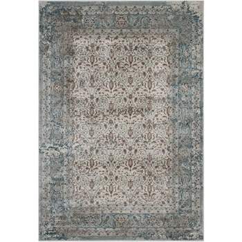 Modway Dilys Distressed Vintage Floral Lattice 5x8 Area Rug In Teal, Brown and Beige