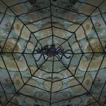 Sunstar Giant Spider Web with Spider Halloween Decoration - 10 ft - Black