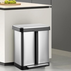 GAOMON 16 Gallon Dual Trash Can, Stainless Steel Kitchen Garbage Can with Soft-Close Lid, Double Compartment Recycle Bin - 1 of 4