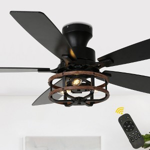 Bella Depot 52" Black Industrial Flush Mount Ceiling Fan with Light and Remote 6-speed DC Motor Reversible Blades - 1 of 4