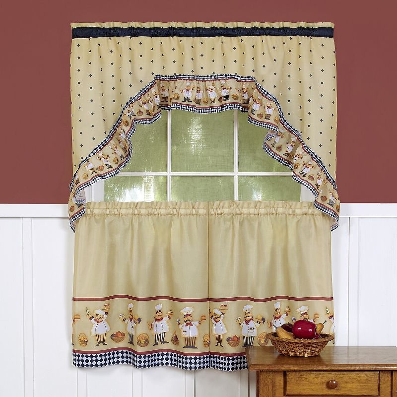 Kate Aurora Fat Chef Cucina Rod Pocket Cafe Kitchen Curtain Tier and Swag Valance Set, 2 of 4