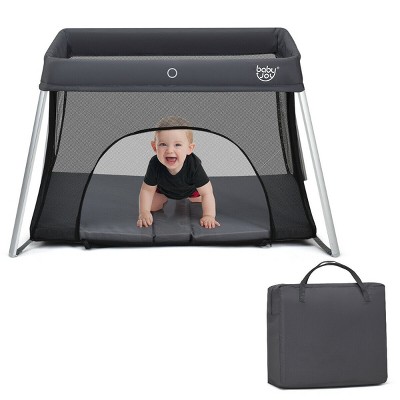 Costway Foldable Baby Playpen Playard Lightweight Crib w/ Carry Bag For Infant Dark Gray