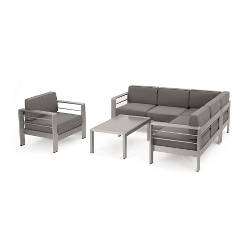 Cape Coral 5pc Aluminum Sofa Set with Cushions - Khaki - Christopher Knight Home - image 1 of 4