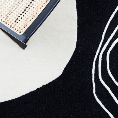 6' Square Black and Ivory Hand-Tufted Wool Area Rug