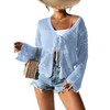 Women's Tie Front Crochet Cardigan Lightweight Hollow Out Knit Cardigan Shrugs Cropped Tops Cover Up - 2 of 4