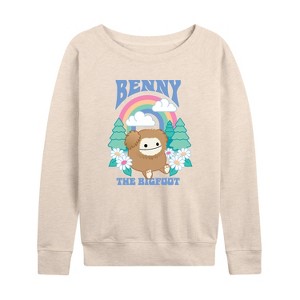 Women's - Squishmallows - Benny The Bigfoot Lightweight French Terry Wide Neck Long Sleeve Graphic Shirt - 1 of 4