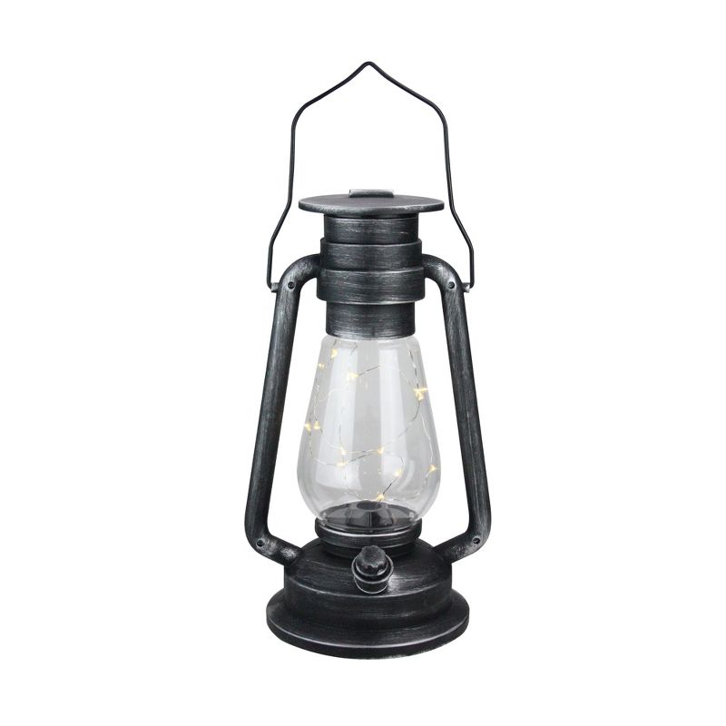 Northlight 12" Silver Brushed Black Traditional Lantern with Micro Lights, 1 of 4