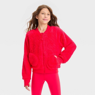 all in motion, Jackets & Coats, Nwt Girls Faux Shearling Full Zip Hoodie  All In Motion Red Xs