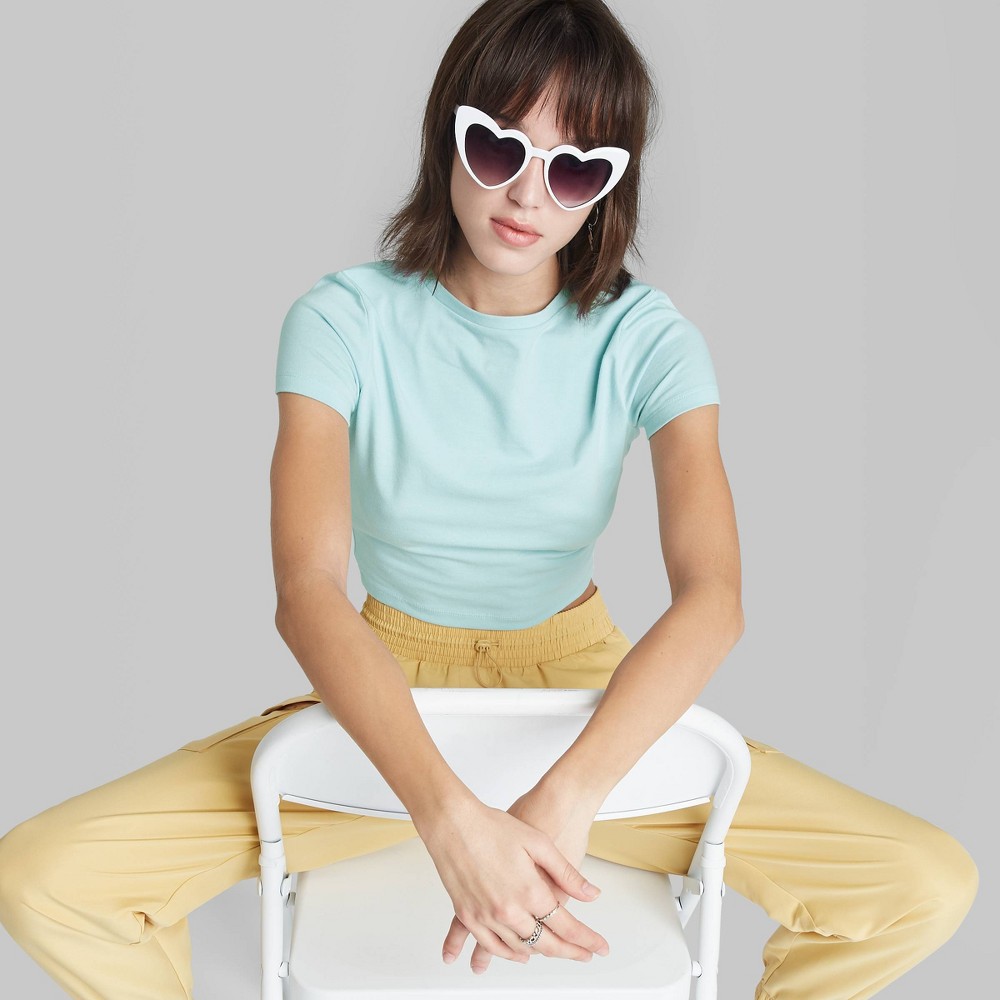 Women's Short Sleeve Cropped T-Shirt - Wild Fable Turquoise XXL