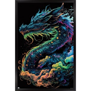 Trends International Wumples - Neon Cosmic Dragon Framed Wall Poster Prints - 1 of 4