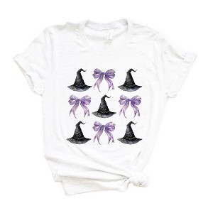Simply Sage Market Women's Coquette Purple Bow Witch Hat Short Sleeve Graphic Tee - 1 of 4