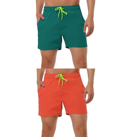 Lars Amadeus Men's Summer Beach Solid Color Drawstring Waist Swimsuit Board Shorts 2 Packs Gray/Orange 34