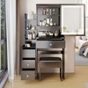 Small Space Left Bedside Cabinet Vanity Table + Cushioned Stool, Extra Large Touch Control Sliding LED Mirror - 3 of 4