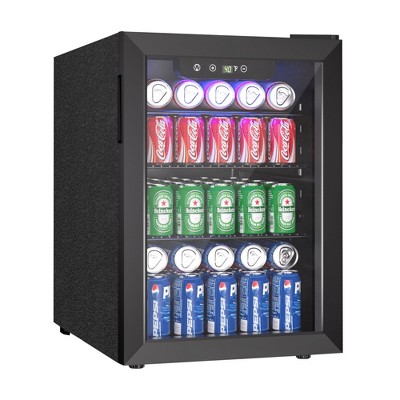 Simzlife 100 Can Glass Door Beverage Refrigerator Cooler- 2.7 cu.ft Mini Fridge with Adjustable Shelves Blue LED