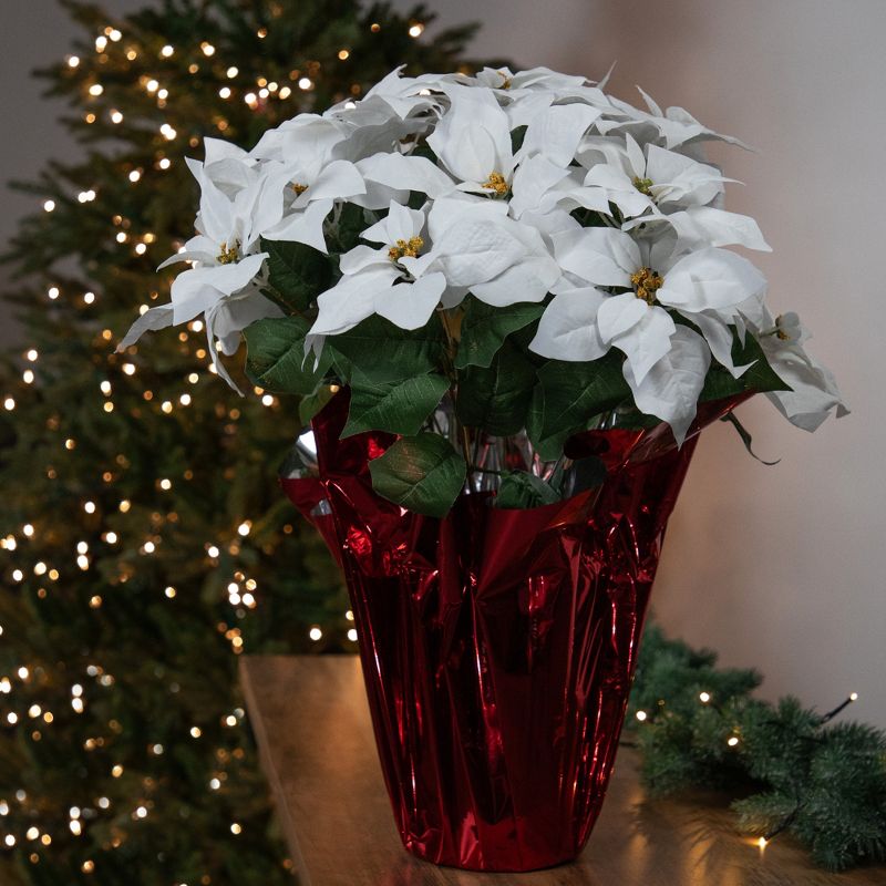 Northlight 26" White Artificial Christmas Poinsettia in Red Wrapped Base, 2 of 7