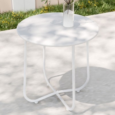 Patio Round Side table, Modern Industrial Style w/Metal Frame