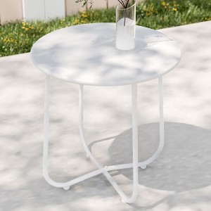 Patio Round Side table, Modern Industrial Style w/Metal Frame - 1 of 4