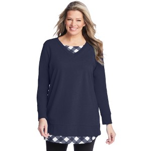 Woman Within Layered Look Sweatshirt - 1 of 4