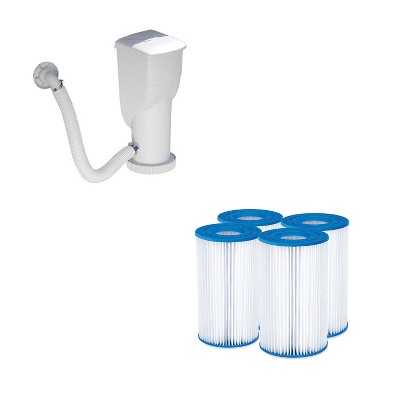 Summer Waves 1500 Gallon GFCI SkimmerPlus Filter Pump for Above Ground Swimming Pools with 4-Pack Replacement Type A/C Filter Cartridges