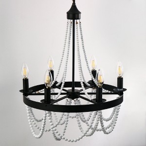 YANSUN 6-Light Matte Black Branch Wagon Wheel Chandelier with White Wooden Beads,E12 Base,Boho Modern Pendant Light for Kitchen - 1 of 1