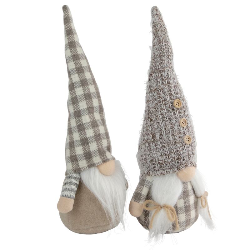 Northlight Set of 2 Beige and White Gingham Nordic Christmas Gnomes, 13", 5 of 7