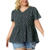 Agnes Orinda Women's Plus Size V Neck Ruffle Hem Short Sleeve Cinched Waist Floral Peplum Blouses - 2 of 4