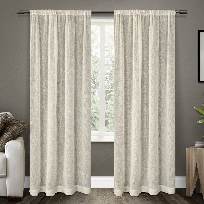 Set of 2 Belgian Textured Linen Rod Pocket Sheer Window Curtain Panels - Exclusive Home, 1 of 9