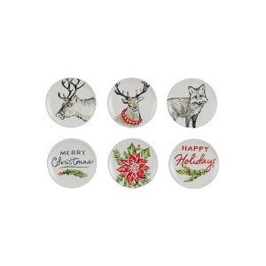Storied Home Round Stoneware Plate Set with Christmas Holiday Saying, Botanical and Animal, Multicolor, Set of 6 - 1 of 2