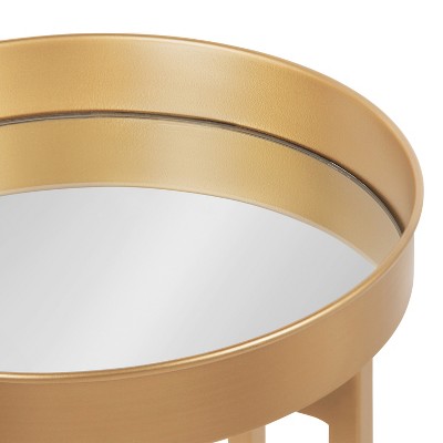 Glamorous Gold Round Metal & Glass Mirrored Side Table Set