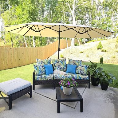 11 foot waterproof patio umbrella GRAND PATIO 11 ft Sunshade Umbrella with Pulley Lift for Poolside Backyard Beach