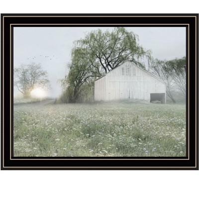 HomeRoots Green Country Morning Black Framed Print Wall Art