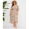 YESFASHION Womens Plus Size Square Neck Floral Print Summer Dress Ruffle Short Sleeve Tie Front Slit Hem Boho Maxi Dress - 2 of 4