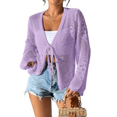 Summer Cardigans for Women Lightweight Spring Crochet Mesh Long Sleeve ...
