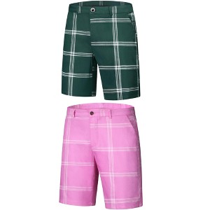 Lars Amadeus Men's Flat Front Zip Up Checked Pattern Chino Shorts 2 Packs - 1 of 4
