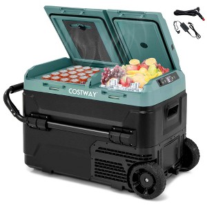Costway Dual Zone 12V Car Refrigerator 42QT Portable Compressor Fridge Freezer (-4℉~68℉) for RVs Black/Green - 1 of 4