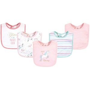 Hudson Baby Infant Girl Cotton Bibs, Glitter Unicorn, One Size - 1 of 4