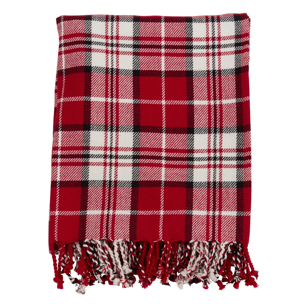 Photos - Duvet 50"x60" Plaid Cotton Throw Red - SARO