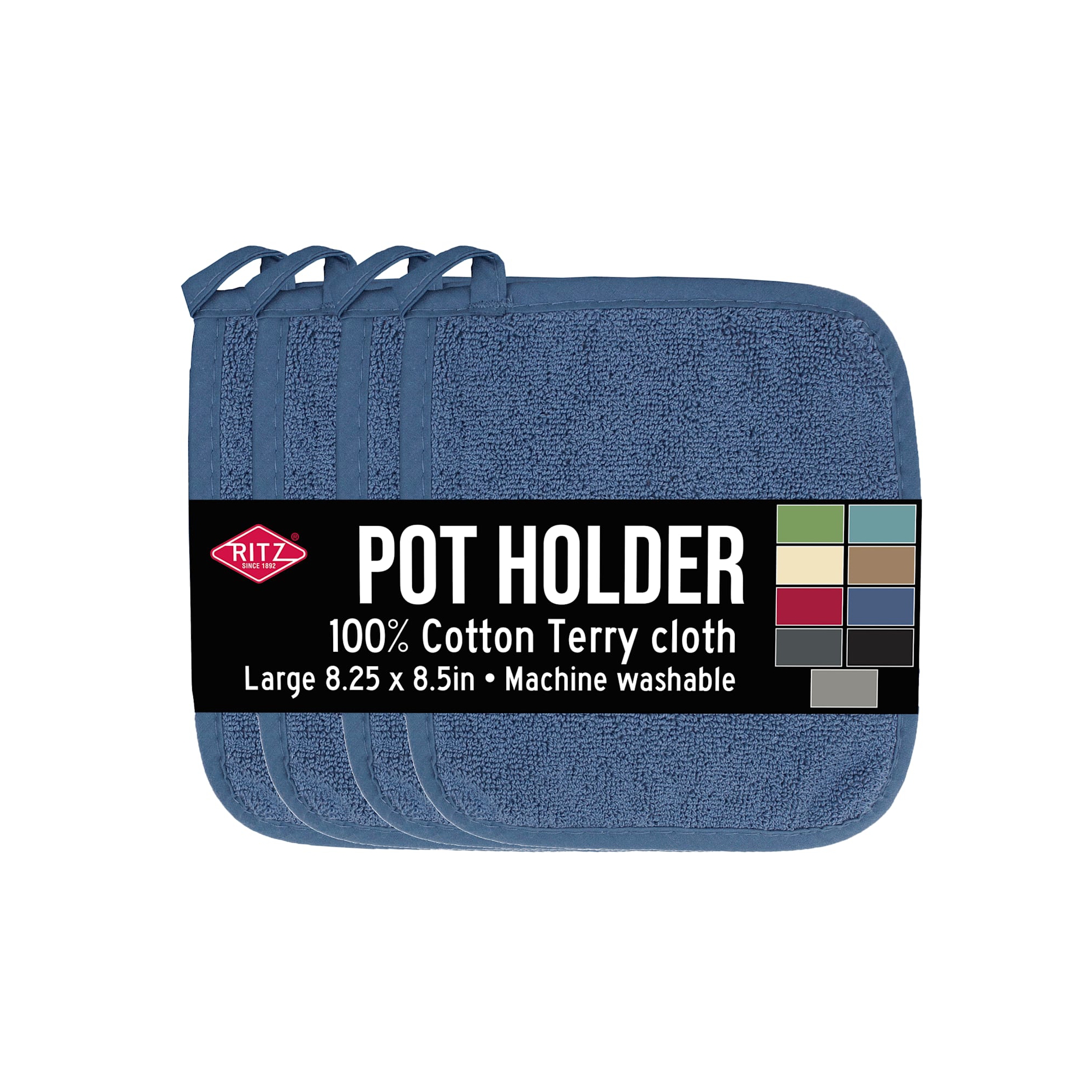 John Ritzenthaler Co. Ritz 4-Pack Terry Pot Holder Set, Federal Blue