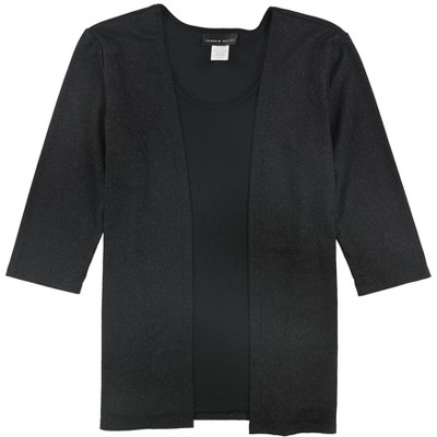 Lauren M. Petites Womens Mixed Media Pullover Blouse