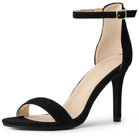 Women's Open Toe Ankle Strap High Heels, Black Buckle Strap