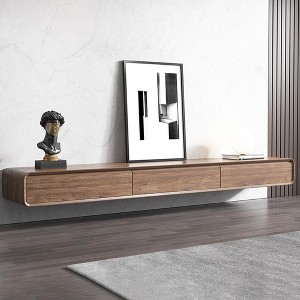 POVISON 63" Minimalist Floating TV Stand, Modern Wall-Mounted Entertainment Center with 3 Drawers, Walnut Veneer, Media Console - 1 of 4