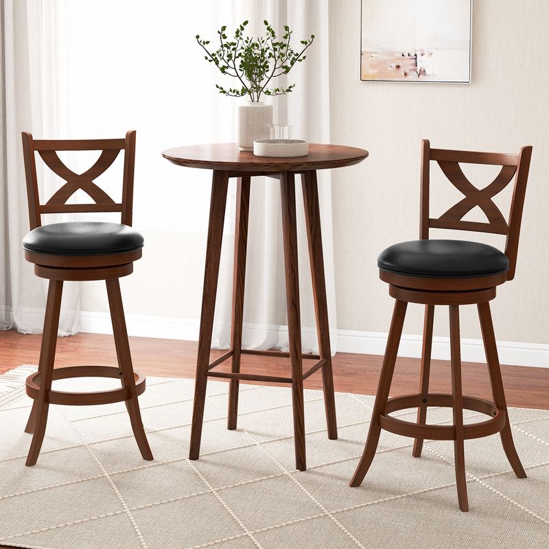 Costway Set of 2 Bar Stools  Classic Counter Height Swivel Chairs for Kitchen Pub, 2 of 9
