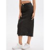 INSPIRE CHIC Women's Ripped Raw Hem High Waisted Stretch Midi Denim Skirt - 2 of 4