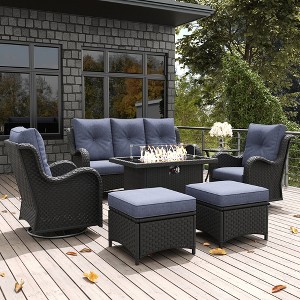 LayinSun Outdoor Patio Furniture Set, Black Rattan Wicker Sectional Swivel Rocker Chairs Sets with Ottomans, Swivel Glider Chair - 1 of 4