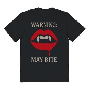 Rerun Island Men Warning May Bite Fangs Short Sleeve Graphic Cotton T-Shirt - 1 of 4
