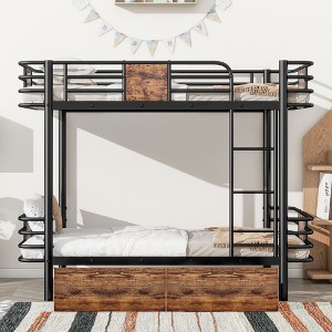 CAVINAS Twin over Full Size Bunk Bed Pine Bed Frame with 2 Storage Drawers and Inclined Ladder for Bedroom - 1 of 4