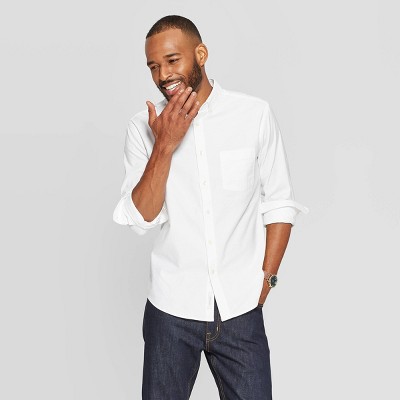 mens white button down shirt long sleeve