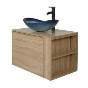 ELECWISH 30 inches Bathroom Vanity, Natural Color Wall Mounted Bathroom Vanity with Hidden Drawer - 1 of 4