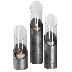 Uttermost Karter Candleholders Set of 3 – Iron Frames with Clear Glass Cylinders and Beige Candles - 1 of 4