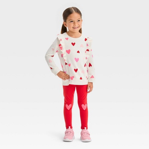 Toddler Girls' Valentine's Day Heart Top & Bottom Set - Cat & Jack™ Cream  4t : Target